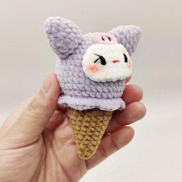 Handmade Amigurumi Crochet Sanrio Kuromi Ice Cream Cone - Picture 6 of 9